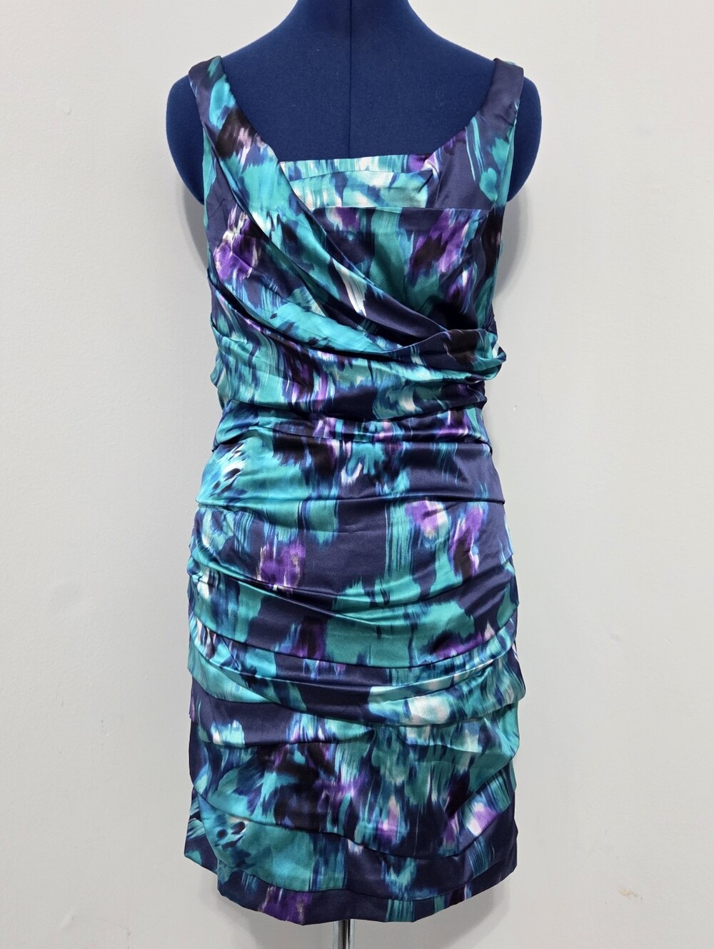 Colorful Ruched Silk Blend Mini Dress Size 8